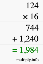 How to calculate 124 times 16 using long multiplication How to calculate 124 times 16 using long multiplication