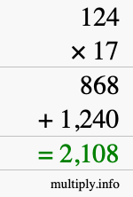 How to calculate 124 times 17 using long multiplication How to calculate 124 times 17 using long multiplication