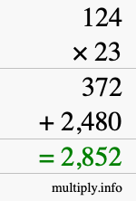 How to calculate 124 times 23 using long multiplication