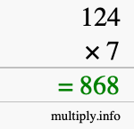 How to calculate 124 times 7 using long multiplication