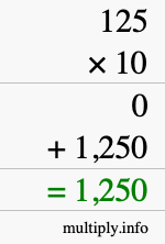 How to calculate 125 times 10 using long multiplication How to calculate 125 times 10 using long multiplication