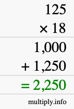 How to calculate 125 times 18 using long multiplication How to calculate 125 times 18 using long multiplication