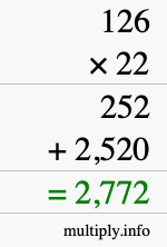 How to calculate 126 times 22 using long multiplication How to calculate 126 times 22 using long multiplication