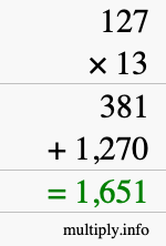 How to calculate 127 times 13 using long multiplication How to calculate 127 times 13 using long multiplication