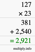 How to calculate 127 times 23 using long multiplication