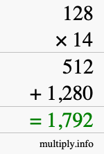 How to calculate 128 times 14 using long multiplication How to calculate 128 times 14 using long multiplication