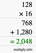 How to calculate 128 times 16 using long multiplication How to calculate 128 times 16 using long multiplication