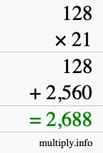 How to calculate 128 times 21 using long multiplication How to calculate 128 times 21 using long multiplication