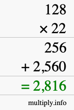 How to calculate 128 times 22 using long multiplication How to calculate 128 times 22 using long multiplication