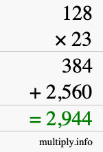 How to calculate 128 times 23 using long multiplication