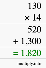 How to calculate 130 times 14 using long multiplication How to calculate 130 times 14 using long multiplication