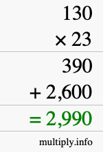 How to calculate 130 times 23 using long multiplication