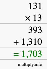 How to calculate 131 times 13 using long multiplication How to calculate 131 times 13 using long multiplication