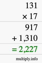How to calculate 131 times 17 using long multiplication How to calculate 131 times 17 using long multiplication