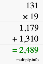 How to calculate 131 times 19 using long multiplication How to calculate 131 times 19 using long multiplication