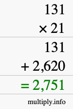 How to calculate 131 times 21 using long multiplication How to calculate 131 times 21 using long multiplication