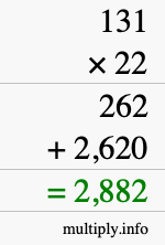 How to calculate 131 times 22 using long multiplication How to calculate 131 times 22 using long multiplication