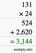 How to calculate 131 times 24 using long multiplication How to calculate 131 times 24 using long multiplication