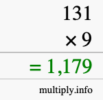 How to calculate 131 times 9 using long multiplication How to calculate 131 times 9 using long multiplication