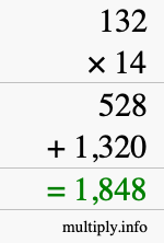 How to calculate 132 times 14 using long multiplication How to calculate 132 times 14 using long multiplication