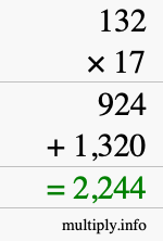 How to calculate 132 times 17 using long multiplication How to calculate 132 times 17 using long multiplication