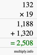 How to calculate 132 times 19 using long multiplication How to calculate 132 times 19 using long multiplication