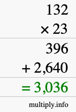 How to calculate 132 times 23 using long multiplication