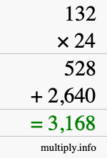 How to calculate 132 times 24 using long multiplication How to calculate 132 times 24 using long multiplication