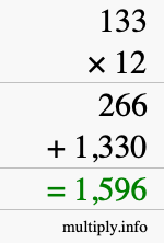 How to calculate 133 times 12 using long multiplication How to calculate 133 times 12 using long multiplication