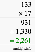 How to calculate 133 times 17 using long multiplication How to calculate 133 times 17 using long multiplication
