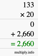 How to calculate 133 times 20 using long multiplication How to calculate 133 times 20 using long multiplication