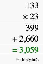 How to calculate 133 times 23 using long multiplication