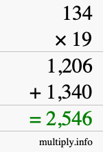 How to calculate 134 times 19 using long multiplication How to calculate 134 times 19 using long multiplication