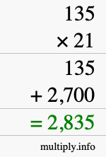 How to calculate 135 times 21 using long multiplication