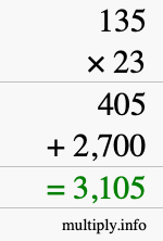 How to calculate 135 times 23 using long multiplication