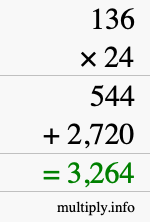 How to calculate 136 times 24 using long multiplication How to calculate 136 times 24 using long multiplication