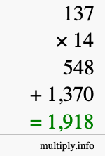 How to calculate 137 times 14 using long multiplication How to calculate 137 times 14 using long multiplication
