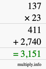 How to calculate 137 times 23 using long multiplication