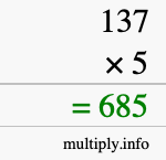 How to calculate 137 times 5 using long multiplication How to calculate 137 times 5 using long multiplication