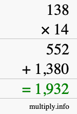How to calculate 138 times 14 using long multiplication How to calculate 138 times 14 using long multiplication