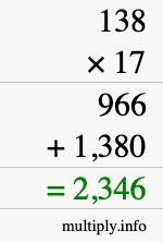 How to calculate 138 times 17 using long multiplication How to calculate 138 times 17 using long multiplication