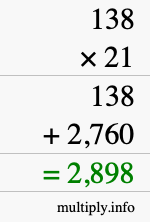 How to calculate 138 times 21 using long multiplication How to calculate 138 times 21 using long multiplication