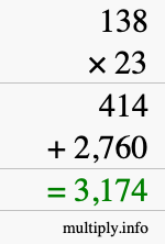 How to calculate 138 times 23 using long multiplication