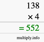 How to calculate 138 times 4 using long multiplication How to calculate 138 times 4 using long multiplication