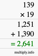 How to calculate 139 times 19 using long multiplication