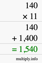 How to calculate 140 times 11 using long multiplication How to calculate 140 times 11 using long multiplication