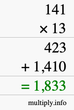 How to calculate 141 times 13 using long multiplication How to calculate 141 times 13 using long multiplication