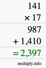 How to calculate 141 times 17 using long multiplication How to calculate 141 times 17 using long multiplication