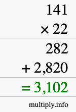 How to calculate 141 times 22 using long multiplication How to calculate 141 times 22 using long multiplication