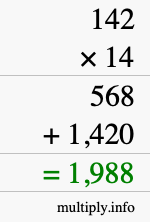 How to calculate 142 times 14 using long multiplication How to calculate 142 times 14 using long multiplication